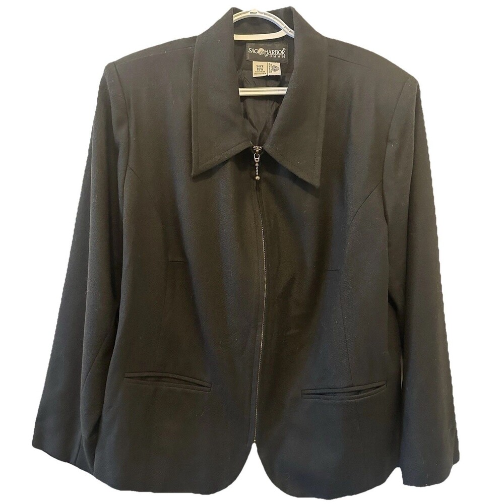 Sag Harbor Women’s 18W Black Zip Front Wool Blend Blazer Jacket Lined